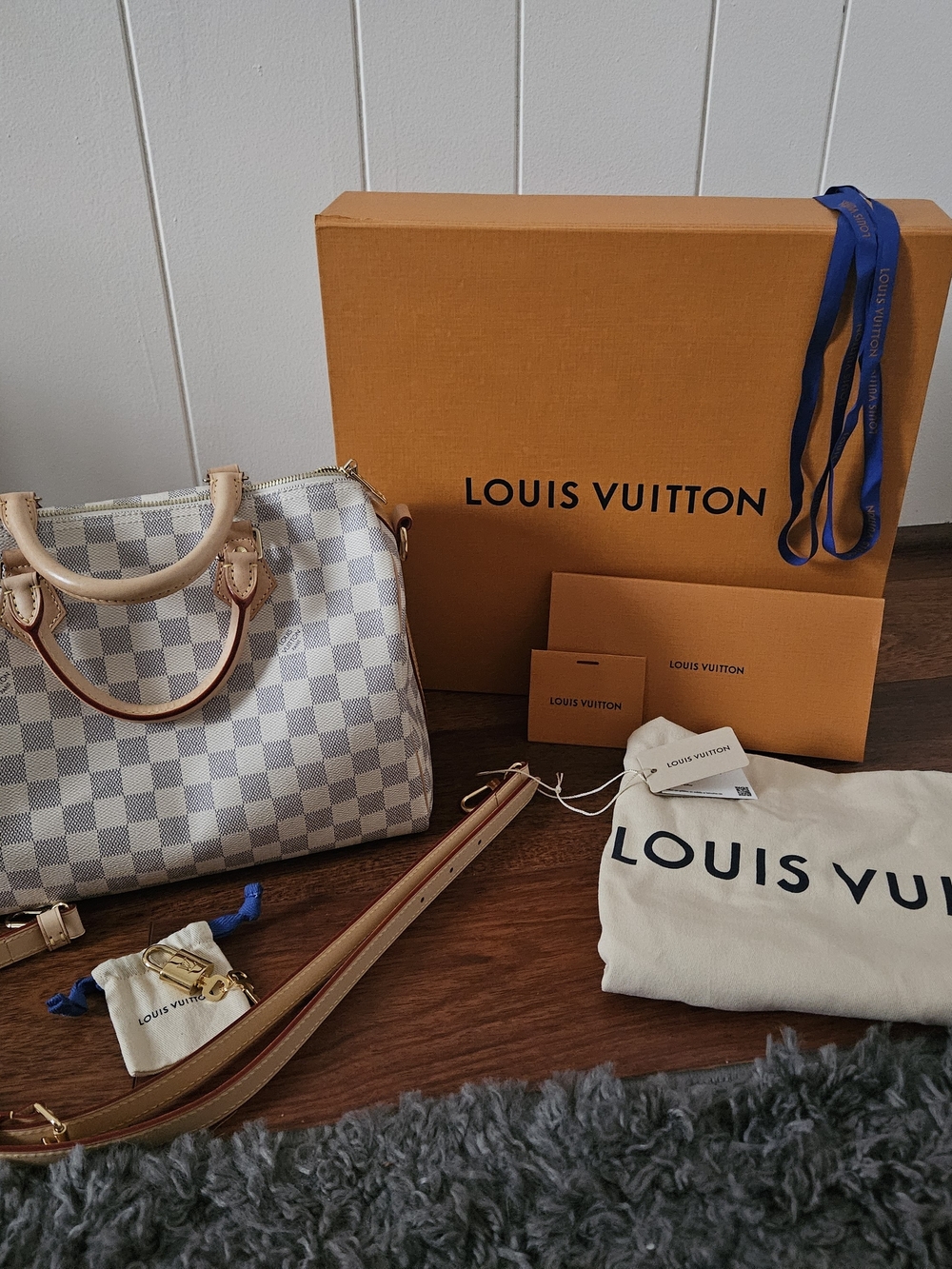 Louis Vuitton Damier Azur Satchel - White & Tan Trim
